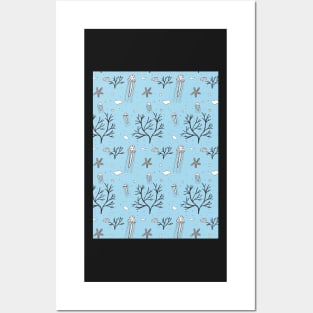 Underwater Pattern with Jellyfish with a blue background. Posters and Art